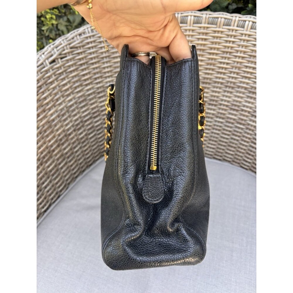 Authentic Chanel black caviar leather embroidered mini tote - Picture 7 of 16